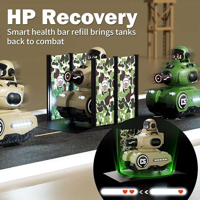 2 Pack Cute Cartoon Remote Control Battle Tanks with Laser tag|Hobby RC Cars Shoot to Ejected Out|Military Army Toys for 6 7 8 Year Old Boys Girls | Christmas Birthday Easter Gifts for 8-12