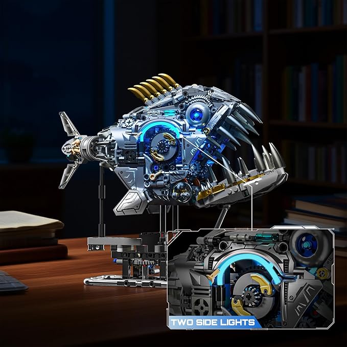 Mechanical Piranha Building Block Kit Hand-Crank Gear Multi-Joint Motion Toy for Boys Girls and Hobbyists Ideal for STEM Classrooms or Gift Giving