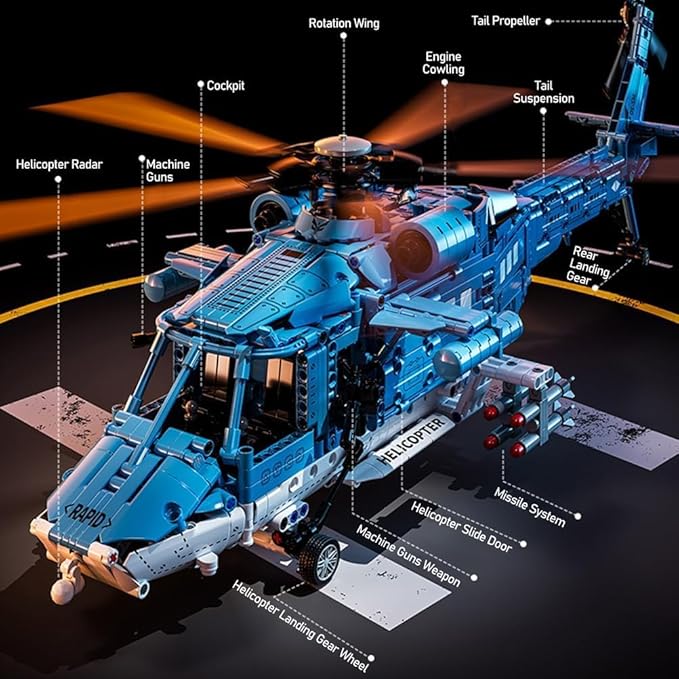 Powered Military Helicopter Building Blocks Set – 1521PCS Army Aircraft Bricks Model with Motor-Driven Rotors Power Module &amp Mechanical Gear System – STEM Engineering Toy for Boys Teens &amp Ad