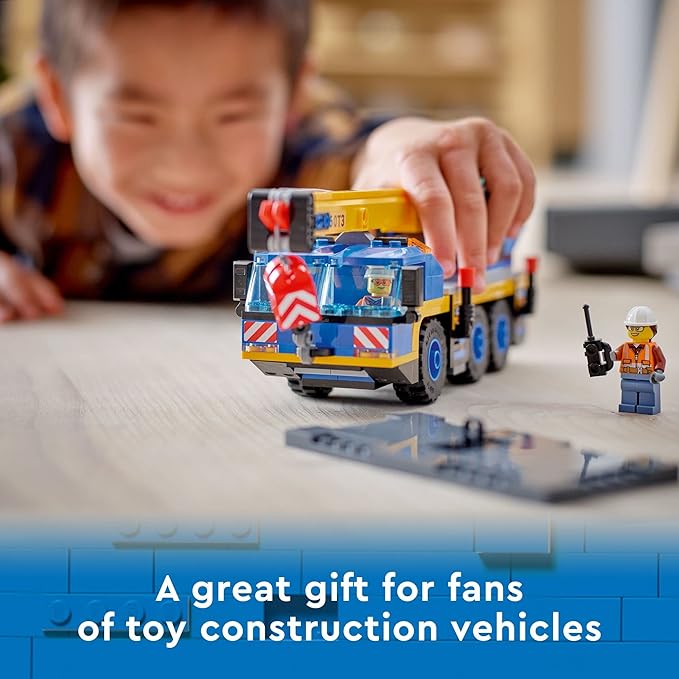 LEGO City Great Vehicles Mobile Crane Truck Toy Building Set 60324 - Construction Vehicle Model Featuring 2 Minifigures with Tool Toys Kit and Road Plate Playset for Boys and Girls Ages 7+