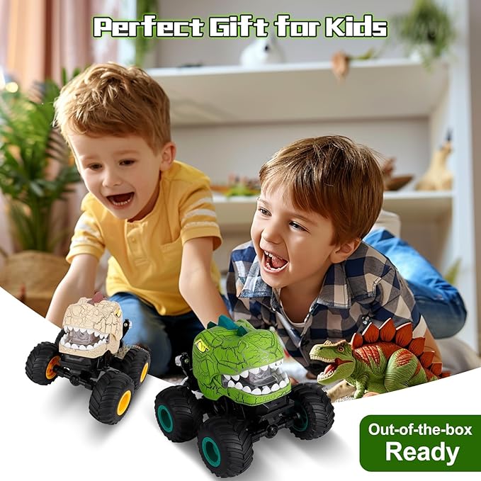 Remote Control Car for Boys Age 4-7 8-12 50min+ Runtime Dinosaur Monster Truck Toy with Spray Light Music Stunts Birthday Gift for Boy 3 4 5 6 7 8 9 10 Year Old