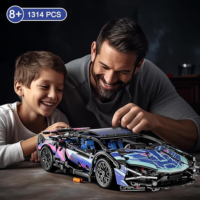 Sport Car Building Block Sets for Adults Technical Remote Control APP Race Car with LED LightsCollectible 1:14 Model Scale Engineering Toy Men Teens Boys Birthday Gift Age 8+ 8-12 12 13 14