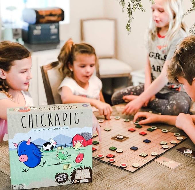 Buffalo Games Chickapig Board Game - A Strategic Board Game Where Chicken-Pig Hybrids Attempt to Reach Their Goal While Dodging Opponents Hay Bales and an Ever-Menacing Pooping Cow.
