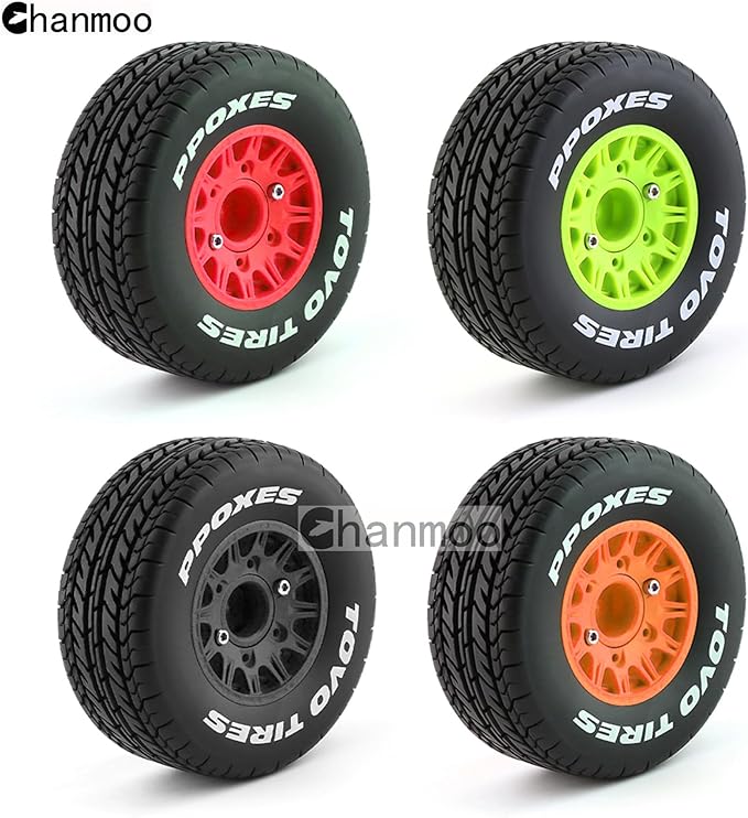 1/10 RC Short Course Truck Tires And Wheels With 12mm 14mm 17mm Hex 113mm 1/8 Rubber Tyres For 1/8 or 1/10 Scale On Road Car HSP Sonic 94102 GT PTG-2 Tamiya TT02 RC Racing Car 4PCS (Green A)