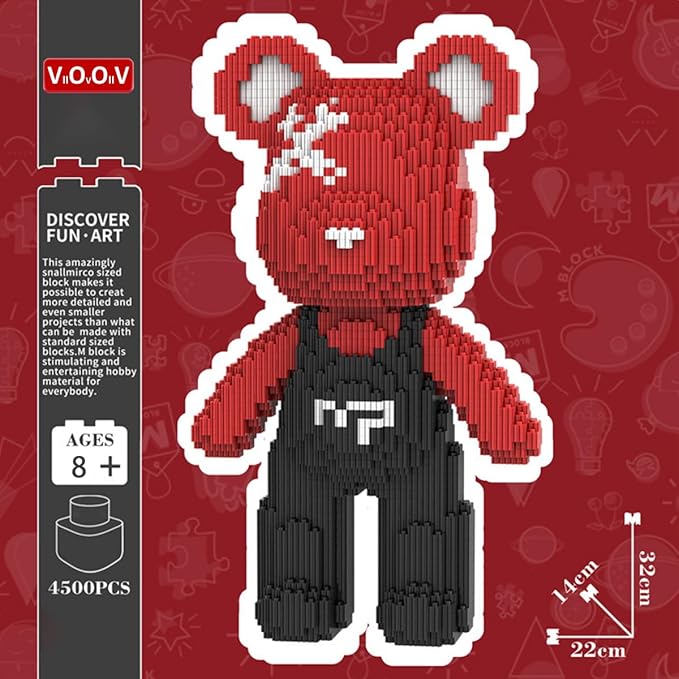 Teddy Red Bear Micro Building Blocks Set(4500Pieces) Christmas Bear Winktoys Building Blocks Gift for Adult and Kid