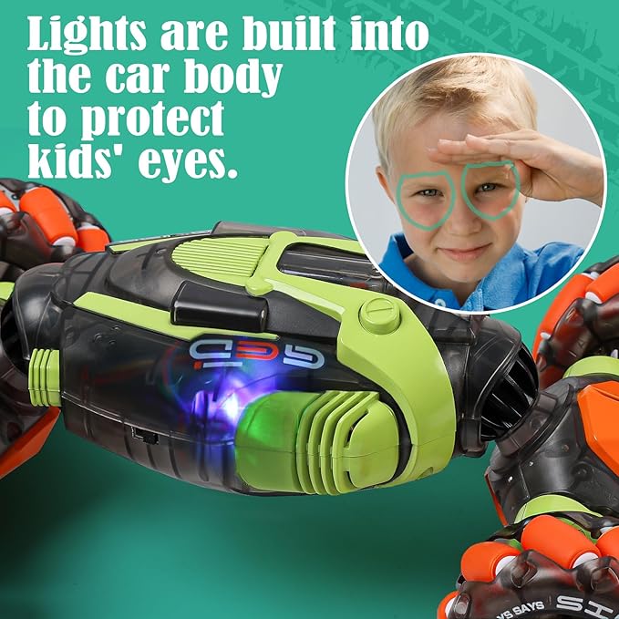 Gesture Sensing RC Stunt Car - Remote &amp Hand-Controlled Drift Toy for Kids Ages 5-7 6-8 9 10 11 12 Year Old 4WD Double-Sided Driving with Lights &amp Music