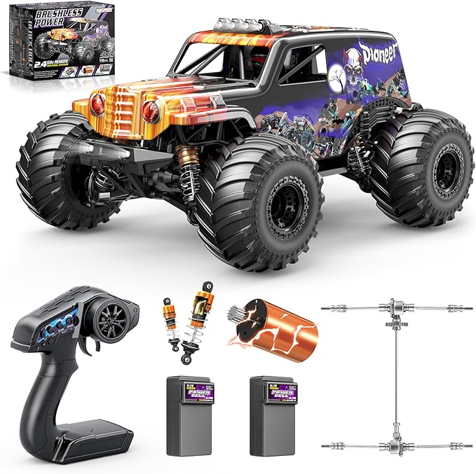 1/14 Brushless RC Cars for Adults Max 42mph Oil Shock Absorber Electric 4WD High-Speed Off-Road RC Car Remote Control Car for Adults RC Truck with Two 3S LiPo Batteries 1200 mAh