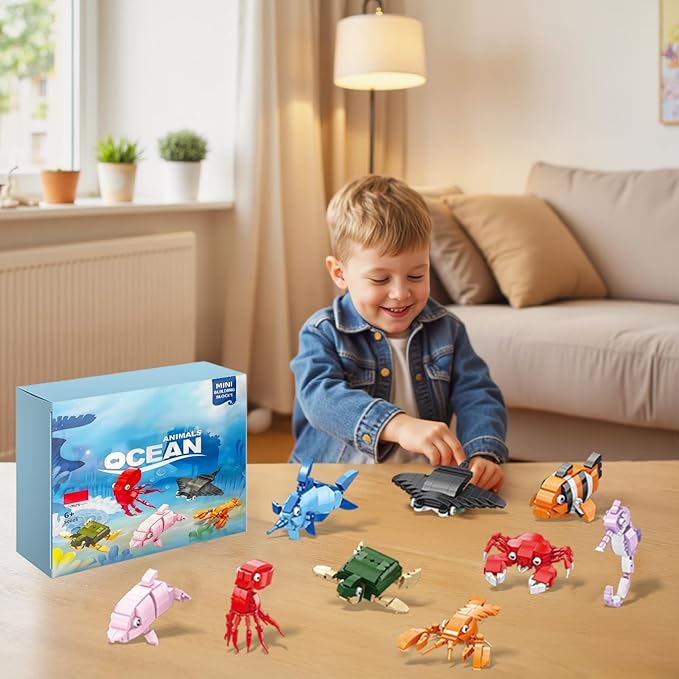 9 Packs Ocean Animals Building SetsParty Favors for Kids Goodie BagsSea Animals Mini Building Blocks for Birthday Party GiftGoodie Bags PrizeCake Topper