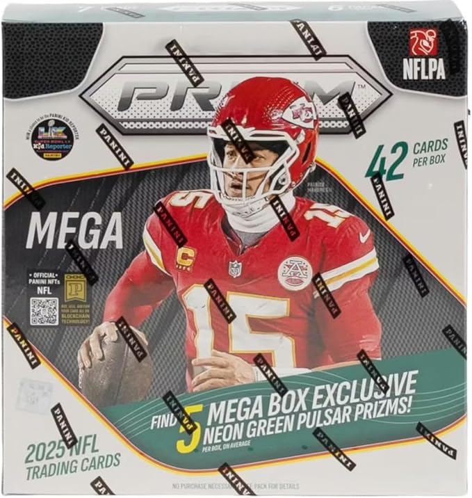 2025 Prizm Football NFL Mega Box with 42 Trading Cards + 6 Toploaders and StreetCards Magnet!