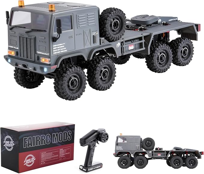 1/18 CR18P Terranaut 8x8 RC Crawler 8WD Rock Truck with Active-AWS All-Wheel Steering 2-Speed Transmission Remote Winch &amp Portal Axles Metal Gears Off-Road RC Car for Adults Collectors (Gray)
