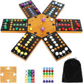 Marble Board Game Wooden Board Game for 4 and 6 Players Portable Original Marble Game with 24 Marbles 12 Dice for Family Friends Party Game Night Black