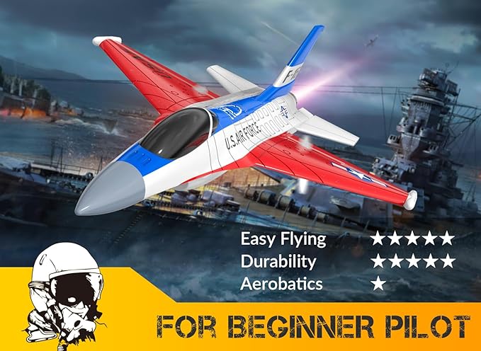 volantexrc RC Plane F-16 Fighting Falcon - 2.4Ghz 2CH Remote Control Airplane Jet Fighter Ready to Fly with Cool Lights for BeginnersAdults (762-4)