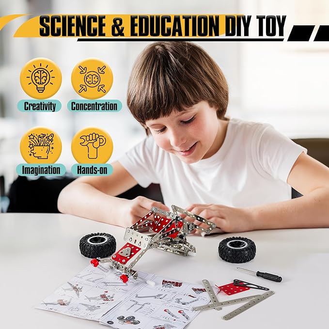 6-in-1 STEM Kit - Engineering Metal Truck Airplane and Sports Car Excavator Toy for Boys 8-12 - STEM Building Toys for Kids 5-7 6-8 8-10 Educational Toys for Kids Boys Model Kit