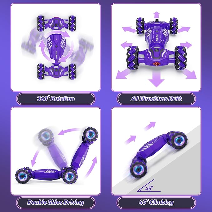 Dysaim Gesture RC Car Birthday Gifts Toys for Boys Girls Age 6-12 4WD Remote Control Car 360° Rotate Transform Drift RC Cars with Lights Music Sprayer 2.4Ghz Hand Controlled
