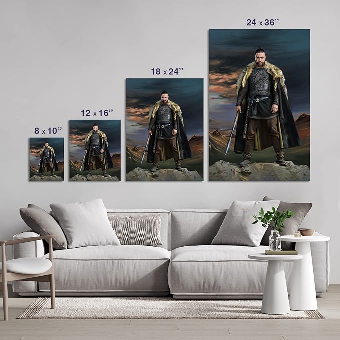 Turn Me Royal Custom Portrait from Photos Personalized Norse Portrait Canvas Wall Art as Unique Birthday Viking Gift for Men Turn Him into Superhero (The King of Vikings 12 x 16)