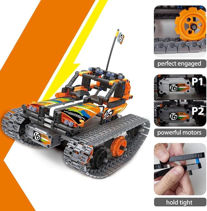 3-in-1 STEM Remote Control Building Kits - Tracked Car/Robot/Tank - 2.4Ghz Rechargeable RC Racer Toy Set Gift for 8-12 14 Year Old Boys and Girls Best Engineering Science Learning Kit for Kids 392pcs