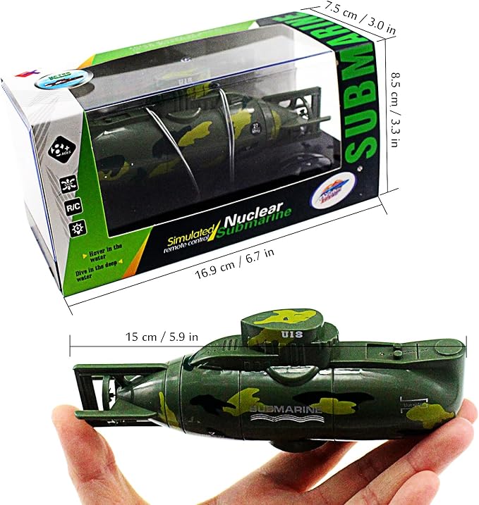 Tipmant Mini RC Submarine Remote Control Boat Ship Military Model Electronic Water Toy Diving for Fish Tank Water Tub Kids Birthday Gift (Green)