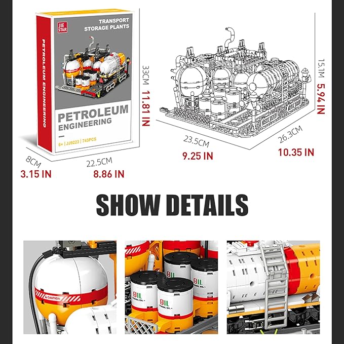 City Gas Station Building JJ9223 Set 743pcs Modular Chemical Plant Bricks Kit with Storage Tank &amp Lab Compatible with Lego City MOC Display Model for Adults &amp Kids Age 6+