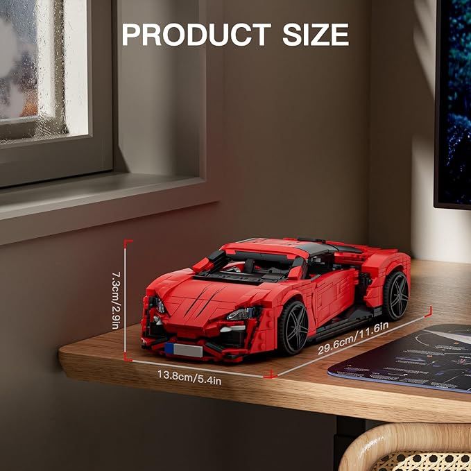 Mould King Car Building Sets 1:12 Scale Red Sports Vehicle Model 10117 Collectible Toys Building Kits Build and Display Construction Set for Adults Aged 14+ (1311 Pieces)