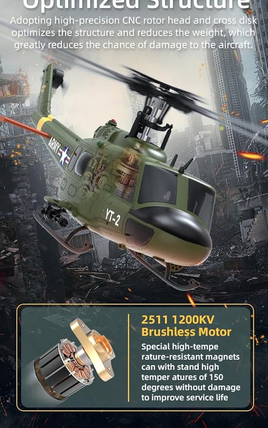 YU Xiang F07 Bell UH-1 Huey RC Helicopter for Adults 1/34 2.4G 6CH Brushless Direct-Drive 3D/6G Flybarless Advanced RTF RC Helicopter with Optical Flow Positioning - 3PCS Battery