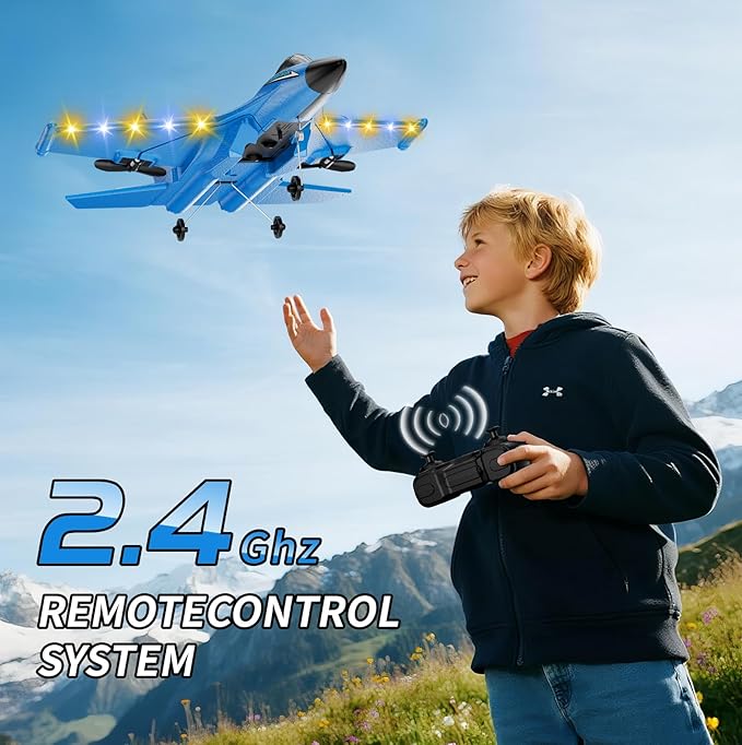 Foam RC Plane with 3 Batteries Remote Control Airplane RC Jet Helicopter Plane for Kids Adults Beginner Easy to Fly RC Fighter Remote Control Aircraft with Automatic Balance Gyro for Adult Kids
