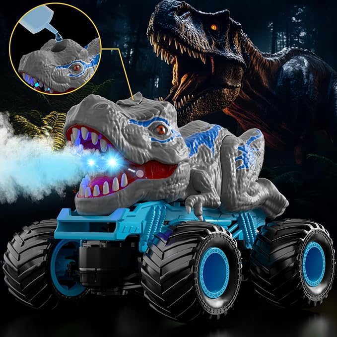 Bennol Remote Control Dinosaur Car for Boys Kids 2.4Ghz RC Dinosaur Truck for Toddlers Electric Hobby RC Car Toys with Light &amp Sound Spray Birthday for 3 4 5 6 7 8 Year olds Kids Boys