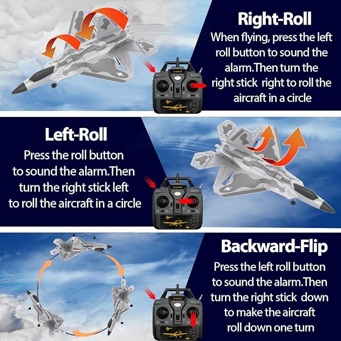 RC Planes 4 Channel F22 Raptor Remote Control Airplane with LED Light 6-Axis Gyro 3 Flight Modes One-Key Aerobatic Wingspan 500mm Fuselage 360mm RTF Suitable for Outdoors and Gifts