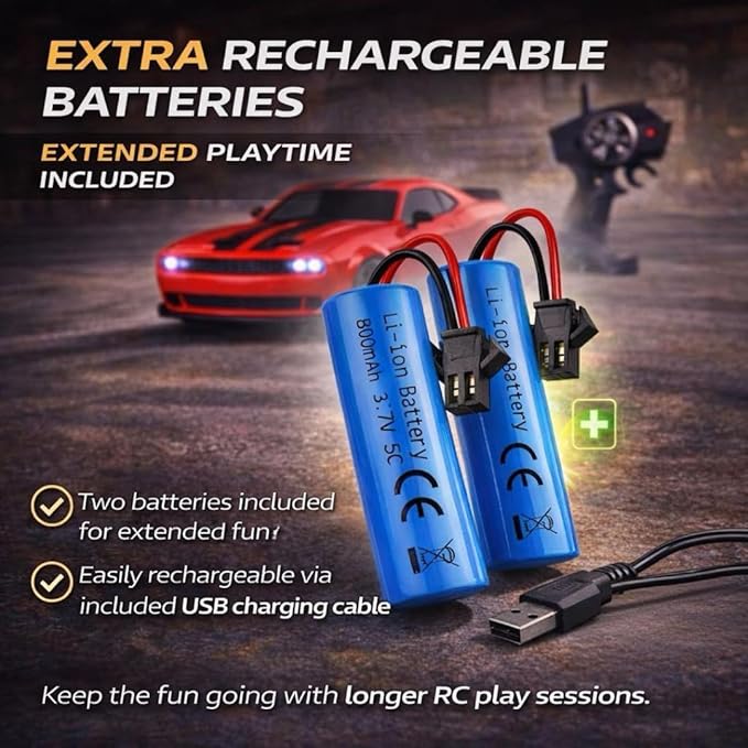 IntelLock 1:24 RTR RC Drift Car with Scratch-Free Drift Tires 4WD High-Speed Muscle 2 Rechargeable Batteries LED Lights 2.4GHz Remote Control Car for Kids &amp Adults Indoor/Outdoor