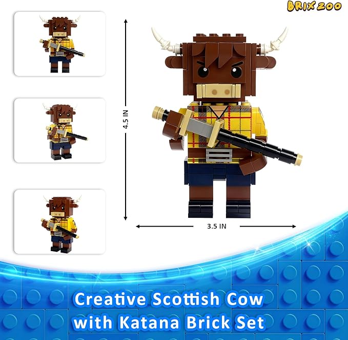 Highland Cow Building Blocks Set Collectible Animal Building Toy Creative Scottish Cow with Katana Brick Set for Adults &amp Kids(Age 3+) DIY Home Office Decor STEM Education-Gift Ideas