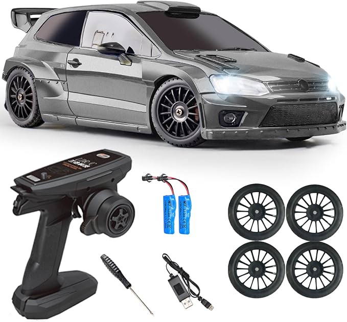 LD2801Pro Mini RC Drift Car 1/28 Scale RTR Remote Control 4WD Racing Cars with Gyro and 4PCS Drift Tires and LED Searchlight for Hobby Gift (Silvery)