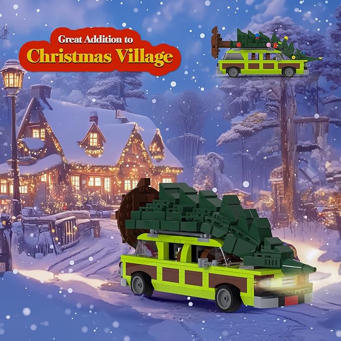 Christmas Village Movie Building Toy Set 4 in1 Station Wagon with Family Christmas Tree Building Kit Christmas Decorations Compatible with Lego Gifts for Movie Fans Adults Boys and Kids 2025
