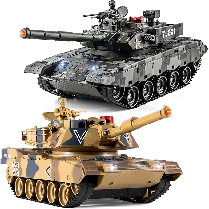 1/24 RC Battle Tank Set Remote Control US M1A2 Abrams and Chinese Type 99 Model Tank That Shoots for Kids and Adults 2.4G Army Toy for Boys Age 6+ Year Old with Sound Lights and Smoke