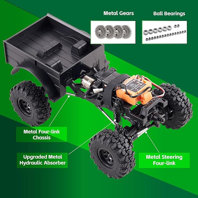 FCX24 FMS 1/24 Power Wagon Brushless RC Crawler Offroad Trucks 4X4 RC Rock Crawler with 2 Speed Switch Portal Axles and LED Lights for Adults (Green)
