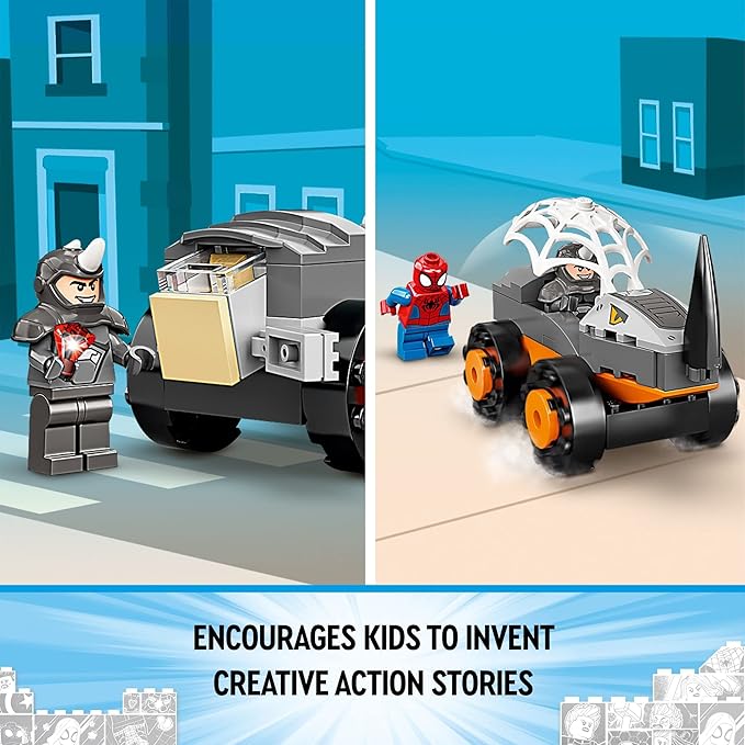 LEGO Marvel Hulk vs. Rhino Monster Truck Showdown Toy for Kids Boys &amp Girls Ages 4 and Up with Spider-Man Minifigure Inspired by The Spidey and His Amazing Friends Series 10782