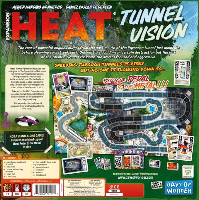 Asmodee Heat: Tunnel Vision Board Game Expansion - New Tracks Championship Season &amp Front Wing Module Racing Strategy Game for Kids &amp Adults Ages 10+ 1-7 Players 60 Min Playtime