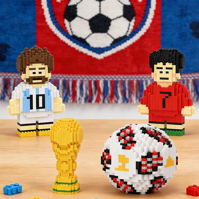 4 Sport Soccer Building Block Set 2 Famous International Soccer Star Figures Building Bricks Not Compatible with lego World Football Trophy Challenging STEM Decor Ideal Gift for Teen Adult(2986PCS)