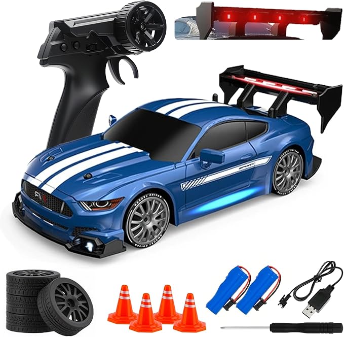 RC Drift Car 1:24 Scale Remote Control Vehicle for Kids2.4GHz 20KM/H 4WD High Speed RC Cars with LED Light Two Batteries &amp Drifting Tires Racing Sport Toy Cars for Adults Boys Girls Kids 8602BU