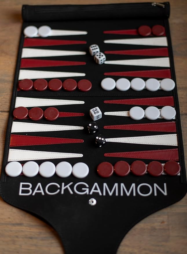 Roll-Up Travel Backgammon Game | Lightweight Roll-up Backgammon Set | Travel Backgammon Sets for Adults | Travel-Size Strategy Game for Camping Backpacking or Beach | Wine &amp White