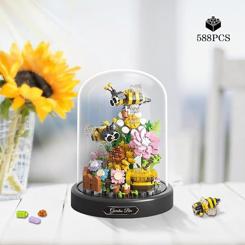 2 Flowers Bouquet Building Set Insect Collection Mini Animals Bee &amp Sunflowers Butterfly &amp Rose Botanical Plant Micro Blocks Not Compatible with lego Ideal Valentine's Day Gift Lover Teen (