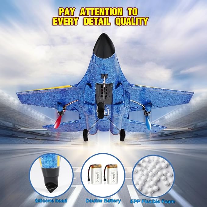 Fremego Su-27 RC Airplane2.4GHz 2 Channel Remote Control Plane with Gyro Night Lights and 2 Batteries Easy to Fly for Adults Beginners and Kids Toy