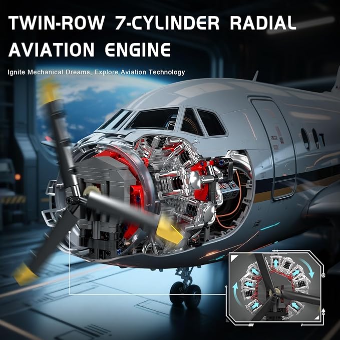 Mould King Aircraft Engine Building Blocks Set - Mini Radial Aviation Engine Model Kit with Motor 7-Cylinder Engine Engineering Building Kits DIY STEM Construction Toys for Adults (1147 PCS)