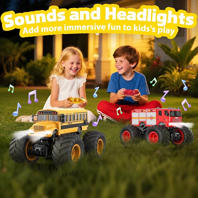 1/18 Remote Control School Bus Toy for Kids 2.4GHz RC Monster Truck Toy with LED Lights &amp Sound Rechargeable Electric Vehicle Gift for Boys Girls