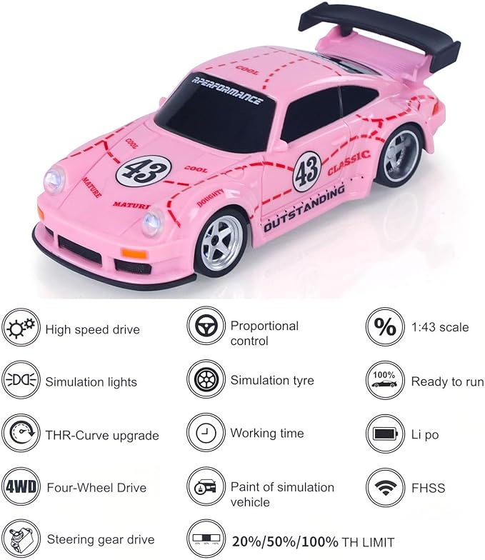 TOUCAN RC HOBBY 1/43 2.4G Radio Control Drift Car Racing Vehicles High Speed 15KM/H 4WD Mini Car Model Battery Lights RTR Gift for Ages 14+