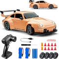 RC Drift Car 1:24 Scale Remote Control Vehicle with LED Lights 2.4GHz 20KM/H 4WD High Speed RC Cars Drifting Tires＆Two Batteries. (Orange)