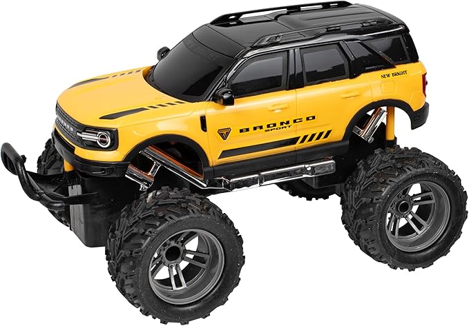 New Bright #1688 11.5 Radio Control Ford Bronco RC Car 1:16 Scale 2.4GHz Remote Forward/Reverse Left/Right Steering 100ft Range Durable Plastic Kids 6+ Easy Controller Yellow Finish