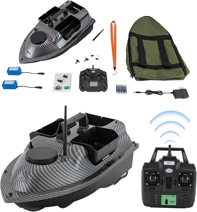 LYNICESHOP Fishing Bait Boat w/Dual 390 Motors generating 52W of Power 500m/1640ft RC Fishing Boat Bait Boats for Surf (Gray Without Light Bar)