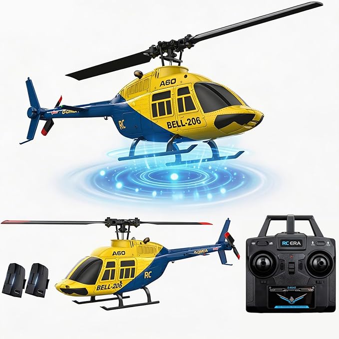 A60 206 Remote Controlled Helicopter Aircraft Plane 4CH RC Heli Aileronless 1/42 Scale 6-Axis Gyroscope Altitude Hovering Optical Flow Position 2Battery for Adults Beginners Yellow