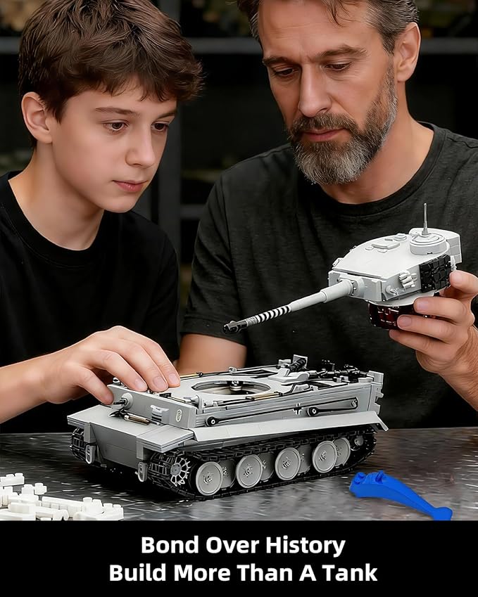 1:28 WW2 Tiger Heavy Tank Army Toy Building Sets 1544 PCS Panzer VI Tiger SO4 Military Vehicle Model Building Kits Collectible Birthday Gifts for Military Fans Adults Men Teen Boys Age 14+