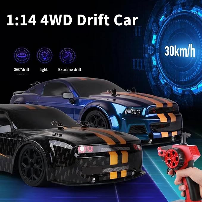 RC Drift Car 4 WD High Speed 30 KM/H Remote Control Car1:14 Scale Drifting Tires Racing Sport Toy 2.4GHz RC Racing Car with Cool Lighting for Adults Teen