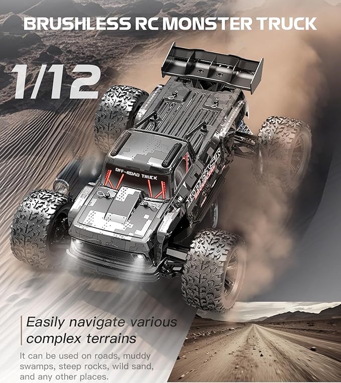 1/12 Brushless Fast RC Car for Adults 4WD Electric Off-Road RC Monster Truck 60KM/H High Speed RC Car W/Hobbywing ESC Flysky FS-G4P 3S Lipo for Hobby RTR Toy Gifts